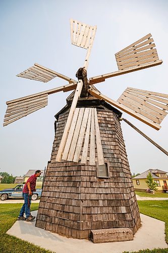 MIKE DEAL / WINNIPEG FREE PRESS
Longtime volunteer, Joe Stoyanowski enters the Hykaway Grist Mill from Meleb, MB, in the Arborg &amp; District Multicultural Heritage Village in Arborg, MB.
230731 - Monday, July 31, 2023.