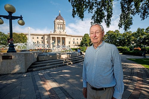 MIKE DEAL / WINNIPEG FREE PRESS
Retired history professor Gerald Friesen on the South grounds of the Manitoba Legislative building where there is a plaque dedicated to the former Manitoba premier John Norquay, who was Manitoba&#x2019;s first Indigenous premier.
See Tom Brodbeck story
230802 - Wednesday, August 02, 2023.