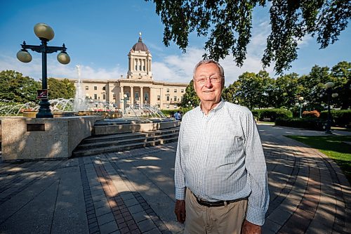 MIKE DEAL / WINNIPEG FREE PRESS
Retired history professor Gerald Friesen on the South grounds of the Manitoba Legislative building where there is a plaque dedicated to the former Manitoba premier John Norquay, who was Manitoba&#x2019;s first Indigenous premier.
See Tom Brodbeck story
230802 - Wednesday, August 02, 2023.