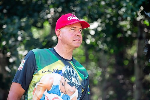 MIKAELA MACKENZIE / WINNIPEG FREE PRESS

Darrell Hees poses for a photo at the cycling headquarters at the World Police and Fire Games in Bird&#x2019;s Hill Park on Wednesday, Aug. 2, 2023. For Josh story.
Winnipeg Free Press 2023