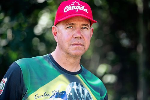 MIKAELA MACKENZIE / WINNIPEG FREE PRESS

Darrell Hees poses for a photo at the cycling headquarters at the World Police and Fire Games in Bird&#x2019;s Hill Park on Wednesday, Aug. 2, 2023. For Josh story.
Winnipeg Free Press 2023