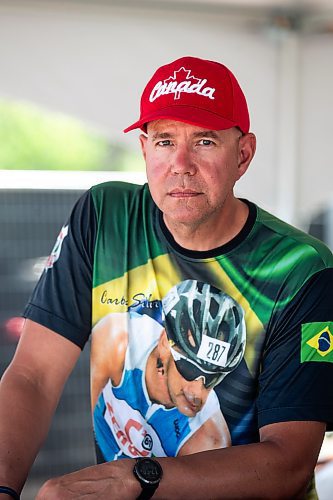 MIKAELA MACKENZIE / WINNIPEG FREE PRESS

Darrell Hees poses for a photo at the cycling headquarters at the World Police and Fire Games in Bird&#x2019;s Hill Park on Wednesday, Aug. 2, 2023. For Josh story.
Winnipeg Free Press 2023