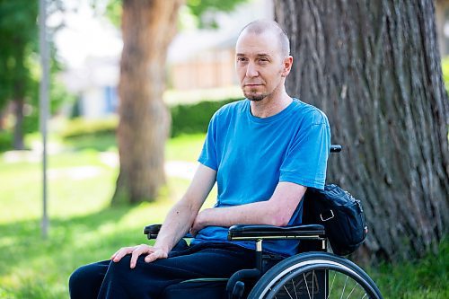 MIKAELA MACKENZIE / WINNIPEG FREE PRESS

Mitch Krohn, a Transit Plus rider, in front of his house where he waits (often for hours) on Wednesday, Aug. 2, 2023. For Joyanne story.
Winnipeg Free Press 2023