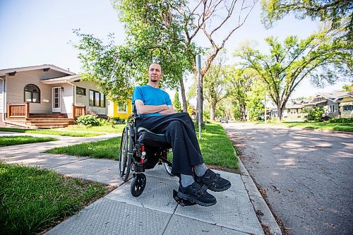 MIKAELA MACKENZIE / WINNIPEG FREE PRESS

Mitch Krohn, a Transit Plus rider, in front of his house where he waits (often for hours) on Wednesday, Aug. 2, 2023. For Joyanne story.
Winnipeg Free Press 2023