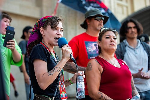 MIKAELA MACKENZIE / WINNIPEG FREE PRESS

Cambria Harris, daughter of Morgan Harris, speaks at a rally calling for the landfills to be searched on Thursday, Aug. 3, 2023. For Tessa story.
Winnipeg Free Press 2023