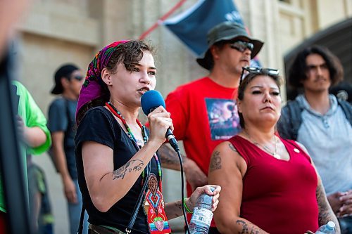 MIKAELA MACKENZIE / WINNIPEG FREE PRESS

Cambria Harris, daughter of Morgan Harris, speaks at a rally calling for the landfills to be searched on Thursday, Aug. 3, 2023. For Tessa story.
Winnipeg Free Press 2023