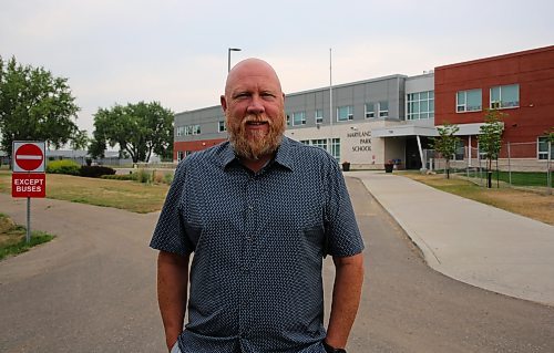 Coun. Tyson Tame (Ward 10) stands in front of Maryland Park School on Friday, in support of enacting more measures to slow down drivers. (Michele McDougall/The Brandon Sun)