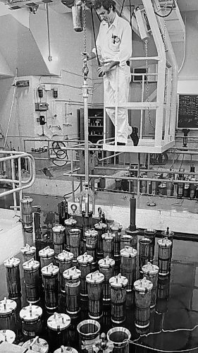 WINNIPEG FREE PRESS FILES

A technician lowers spent nuclear fuel into a water-filled storage bay. This is the primary method to store nuclear waste at the Atomic Energy of Canada's research station at Pinawa, Manitoba.