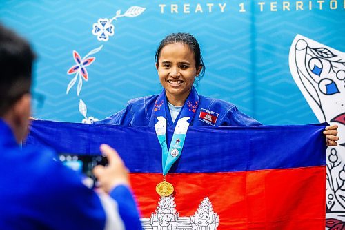 MIKAELA MACKENZIE / WINNIPEG FREE PRESS

Cambolidan police jiu jitsu team member Nuth Sreyroth poses for a photo at the World Police and Fire Games at the RBC Convention Centre on Friday, Aug. 4, 2023. For &#x460;story.
Winnipeg Free Press 2023