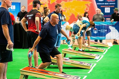 MIKAELA MACKENZIE / WINNIPEG FREE PRESS

Tim Wiwchar (retired Winnipeg firefighter) competes in cornhole at the World Police and Fire Games at the RBC Convention Centre on Friday, Aug. 4, 2023. For &#x460;story.
Winnipeg Free Press 2023