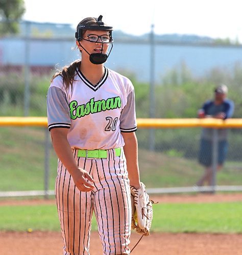 Eastman Wildcats pitcher Kelsey Warkentine (20) attended nationals a year ago and is one of her team’s dominant pitchers. She is shown during Softball Manitoba’s recent under-15 AAA provincial championship at Ashley Neufeld Softball Complex. (Perry Bergson/The Brandon Sun)
230809