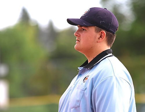 Damien Mathys has proven to be a quick study as an umpire. (Perry Bergson/The Brandon Sun)
Aug. 11, 2023