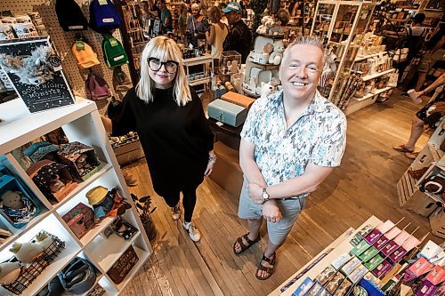 JOHN WOODS / WINNIPEG FREE PRESS
Brad Hewlett, owner of The Forks Trading Company and Megan Basaraba, general manager and buyer, are photographed in their store at the Forks in Winnipeg, Monday, August 8, 2023. The company is expanding and opening a makers market. There will be spaces for rotating small businesses, and a new room for events and galleries.

Reporter: Gabby