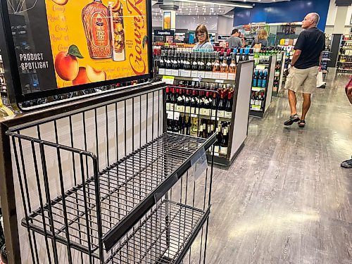 MIKAELA MACKENZIE / WINNIPEG FREE PRESS

The Grant Park Liquor Mart, with low stock of some products, on Tuesday, Aug. 8, 2023. For Malak Abas story.
Winnipeg Free Press 2023