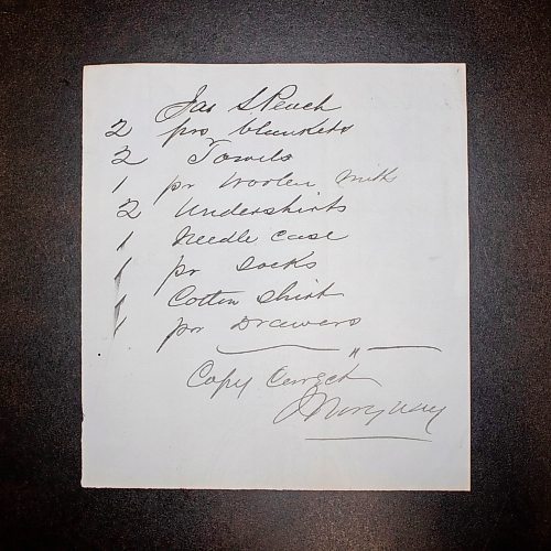 Mike Thiessen / Winnipeg Free Press 
A list of goods written out by Hon. John Norquary, Manitoba&#x2019;s fifth premier. For Tom Brodbeck. 230809 &#x2013; Wednesday, August 9, 2023
