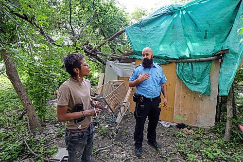 RUTH BONNEVILLE / WINNIPEG FREE PRESS

Local - fire safety at encampments

Visiting a homeless camp with Steven Antle, a WFPS encampment outreach worker, at Fort Douglas Park on Waterfront Drive. 

Photos of Antle spending time walking through the encampment with Kat (Kathy) Smith-Sutherland, who lives in the camp, letting her know  about fire safety measures and how to ensure anyone isn't entrapped by an uncontrolled fire.  

See Erik's story.

August 9th,  2023

