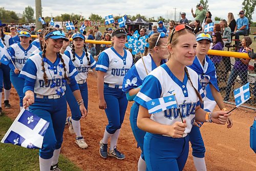 09082023
Teams from across Canada take part in the opening ceremonies of the U15 Girl's Canadian Fast Pitch Championships at the Ashley Neufeld Softball Complex in Brandon on Wednesday. (Tim Smith/The Brandon Sun)