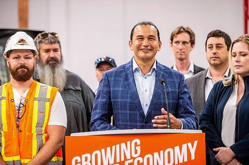 MIKAELA MACKENZIE / WINNIPEG FREE PRESS

NDP leader Wab Kinew makes an announcement about support for trade unions and promised changes to apprenticeships at the Manitoba Building Trades Institute on Thursday, Aug. 10, 2023. For Carol Sanders story.
Winnipeg Free Press 2023.