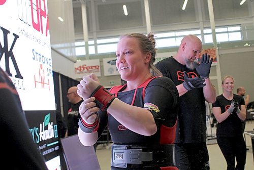 Rhaea Stinn of Saskatchewan bench pressed 205 kilograms to win top equipped lifter honours at the Western Canadian Powerlifting and Bench Press Championships in bench press-only at the Healthy Living Centre on Thursday. (Thomas Friesen/The Brandon Sun)