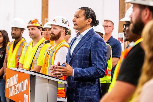 MIKAELA MACKENZIE / WINNIPEG FREE PRESS

NDP leader Wab Kinew makes an announcement about support for trade unions and promised changes to apprenticeships at the Manitoba Building Trades Institute on Thursday, Aug. 10, 2023. For Carol Sanders story.
Winnipeg Free Press 2023.