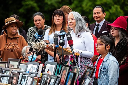 MIKAELA MACKENZIE / WINNIPEG FREE PRESS

Nahanni Fontaine, NDP spokesperson for MMIWG2S, makes a campaign announcement with NDP leader Wab Kinew and MMIWG2S family members on Friday, Aug. 11, 2023. For Carol story.
Winnipeg Free Press 2023.