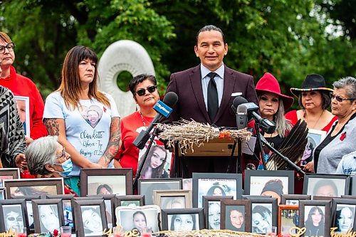 MIKAELA MACKENZIE / WINNIPEG FREE PRESS

NDP leader Wab Kinew makes a campaign announcement with Nahanni Fontaine, NDP spokesperson for MMIWG2S, and MMIWG2S family members on Friday, Aug. 11, 2023. For Carol story.
Winnipeg Free Press 2023.