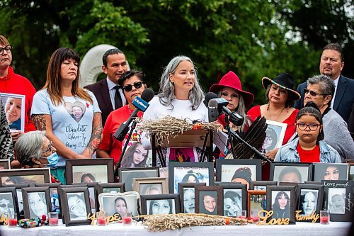 MIKAELA MACKENZIE / WINNIPEG FREE PRESS

Nahanni Fontaine, NDP spokesperson for MMIWG2S, makes a campaign announcement with NDP leader Wab Kinew and MMIWG2S family members on Friday, Aug. 11, 2023. For Carol story.
Winnipeg Free Press 2023.