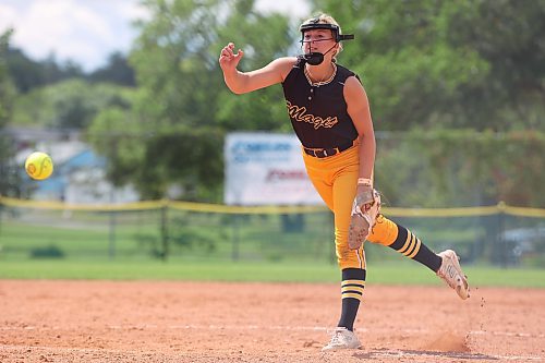 11082023
Presley Hodson #39 of the Westman Magic throws a pitch during a match against the Moose Jaw Ice at the U15 Girl's Canadian Fast Pitch Championships at the Ashley Neufeld Softball Complex on Friday.
(Tim Smith/The Brandon Sun)