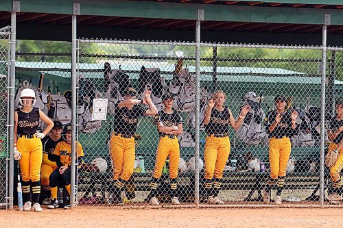 11082023
Westman Magic players watch a teammate bat during a match against the Moose Jaw Ice at the U15 Girl's Canadian Fast Pitch Championships at the Ashley Neufeld Softball Complex on Friday.
(Tim Smith/The Brandon Sun)