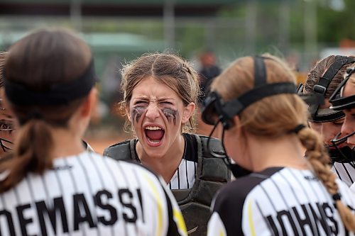 11082023
Catcher Blake Maltais #88 of the Moose Jaw Ice fires up her teammates during a match against the Westman Ice at the U15 Girl's Canadian Fast Pitch Championships at the Ashley Neufeld Softball Complex on Friday.
(Tim Smith/The Brandon Sun)