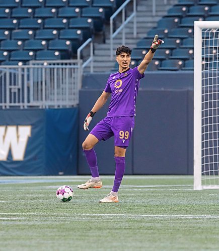 Mike Thiessen / Winnipeg Free Press 
Valour FC goalkeeper Rayane-Yuba Yesli during the team&#x2019;s match against Cavalry FC on Friday. For Joshua Sam-Frey. 230811 &#x2013; Friday, August 11, 2023