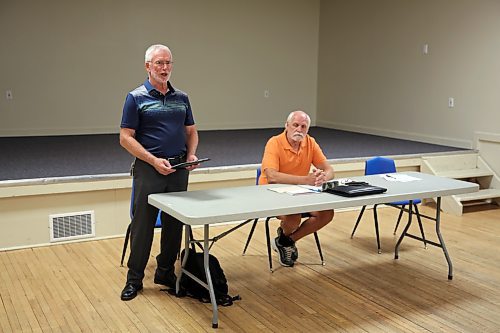 Quentin Robinson (left) delivers his first speech after receiving the Manitoba NDP's nomination to run in Brandon West in this fall's provincial election at the West End Community Centre on Saturday. (Colin Slark/The Brandon Sun)