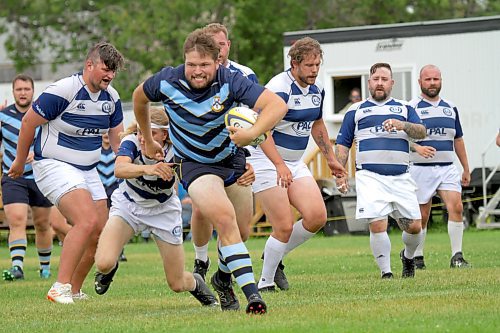 Adam Kowalchuk scored two tries in his first rugby game since 2019 in the Brandon Barbarians' 49-7 win over the Winnipeg Assassins' second team at John Reilly Field on Saturday. (Thomas Friesen/The Brandon Sun)