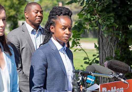 Mike Thiessen / Winnipeg Free Press 
Uzoma Asagwara, NDP MLA for Union Station, speaking at the NDP press conference on healthcare promises. For Danielle Da Silva. 230814 &#x2013; Monday, August 14, 2023