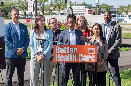 Mike Thiessen / Winnipeg Free Press 
Uzoma Asagwara, NDP MLA for Union Station, speaks at the NDP press conference on healthcare promises, backed by several NDP candidates. For Danielle Da Silva. 230814 &#x2013; Monday, August 14, 2023