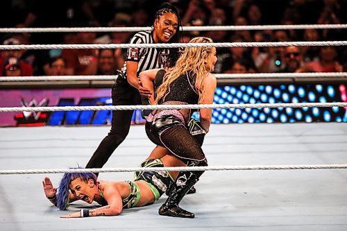 JOHN WOODS / WINNIPEG FREE PRESS
Tegan Nox, left, and Natalya perform at WWE in Winnipeg, Monday, August 14, 2023. 

Reporter: mcintyre