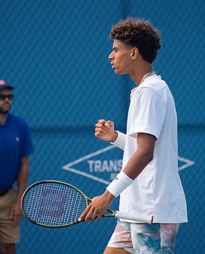 Mike Thiessen / Winnipeg Free Press 
Montr&#xe9;al&#x2019;s Gabriel Diallo during his match against Enzo Couacaud during the National Bank Challenger Tennis Tournament. For Donald Stewart. 230815 &#x2013; Tuesday, August 15, 2023