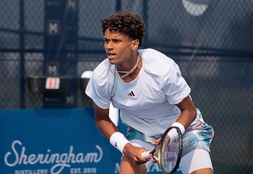 Mike Thiessen / Winnipeg Free Press 
Montr&#xe9;al&#x2019;s Gabriel Diallo during his match against Enzo Couacaud during the National Bank Challenger Tennis Tournament. For Donald Stewart. 230815 &#x2013; Tuesday, August 15, 2023