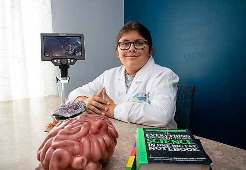 Mike Thiessen / Winnipeg Free Press 
10-year-old Simon Monteith, or Simon the Scientist, shares his science videos online. He is a semi-finalist for the national Pow Wow Pitch contest for the second year in a row. For Gabrielle Pich&#xe9;. 230815 &#x2013; Tuesday, August 15, 2023