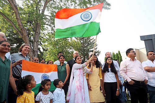 15082023
Members of Brandon&#x2019;s Indian community celebrated Independence Day for India with a flag raising at Brandon City Hall on Tuesday afternoon. Brandon Mayor Jeff Fawcett raised the flag along with members of the community before a walk through Brandon as part of the celebration. Brandon&#x2019;s Indian community numbers close to 1700. The public holiday in India celebrates the nation's independence from the United Kingdom on August 14, 1947.
(Tim Smith/The Brandon Sun)