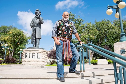 Mike Thiessen / Winnipeg Free Press 
Will Gooden, Manitoba M&#xe9;tis Federation Housing Minister, at the Louis Riel statue at the Legislative Building. 230816 &#x2013; Wednesday, August 16, 2023