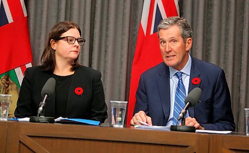 BORIS MINKEVICH / WINNIPEG FREE PRESS

Province announces hybrid model for distribution and retail of cannabis in room 68 at the Legislature. From left, Minister of Justice and Attorney General Heather Stefanson and Premier Brian Pallister. Nov. 7, 2017