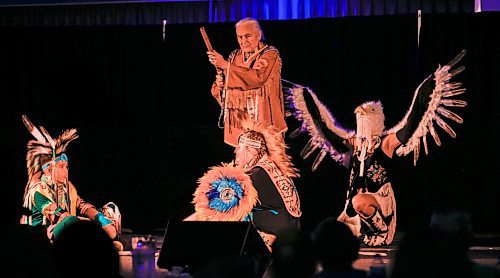 JOHN WOODS / WINNIPEG FREE PRESS
People perform at the First Nations pavilion during Folklorama at the Convention Centre in Winnipeg, Tuesday, August 15, 2023. 

Reporter: standup