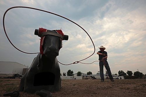 Denver Gompf of Oak Lake practices his roping at the Virden Indoor Rodeo and Wild West Daze on Friday. (Tim Smith/The Brandon Sun)