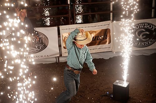 18082023
A young cowboy runs into the rodeo arena during the opening ceremonies at the Friday night go round of the Virden Indoor Rodeo at Tundra Oil &amp; Gas Place. (Tim Smith/The Brandon Sun)