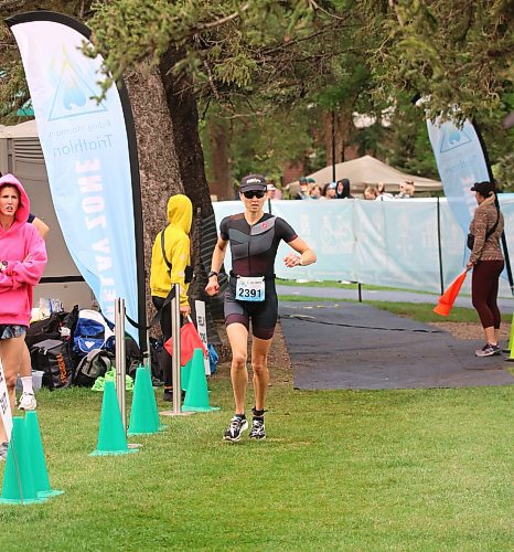 Dawn Neal (2391) leaves transition to head out on the run course at the Riding Mountain Triathlon in Wasagaming on Saturday morning. Neal, who won the women&#x2019;s Olympic distance event, was third overall of the 93 finishers. (Perry Bergson/The Brandon Sun)
Aug. 19, 2023