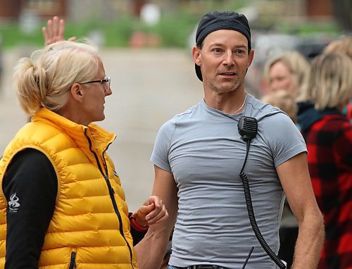 Riding Mountain Triathlon race director Dave Lipchen checks in with a race official in Wasagaming on Saturday morning. (Perry Bergson/The Brandon Sun)
Aug. 19, 2023