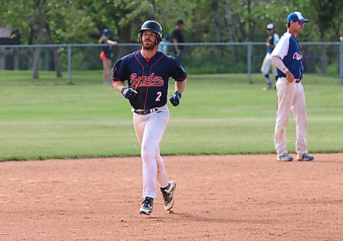 Border hitter Andrew Lochhead of Killarney rounds the bases after hitting a home run in the third inning that briefly tied the game as they met the Oak River Dodgers in the final of the Western Canadian senior AA championship on Sunday afternoon in Oak River. (Perry Bergson/the Brandon Sun)
Aug. 20, 2023