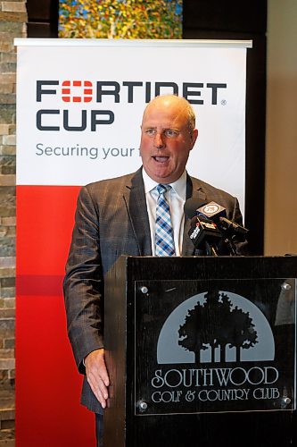 MIKE DEAL / WINNIPEG FREE PRESS
Jeff Scott, COO of Southwood Golf and Country Club speaks during a CentrePort Canada Rail Park Manitoba Open press conference at Southwood Golf and Country Club Tuesday morning.
See Mike McIntyre story
230822 - Tuesday, August 22, 2023.