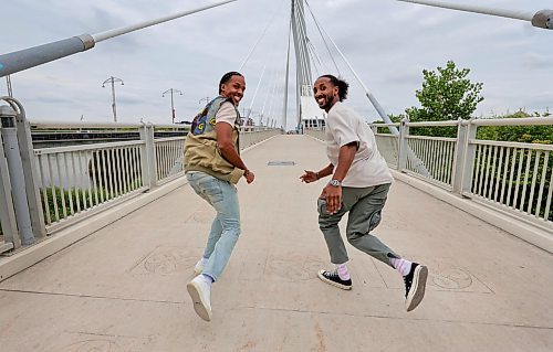 RUTH BONNEVILLE / WINNIPEG FREE PRESS

ENT - Amazing Race

Photo of Ben Chutta (vest)  and Anwar Ahmed having some fun on the Esplanade Bridge where they actually started the Amazing Race.   

Subject: Ben Chutta (vest)  and Anwar Ahmed are a team of Winnipeg-born friends competing together on the current season of Amazing Race Canada. Will be chatting about their friendship and experience on the show.

Eva Wasney

August 21st,, 2023

